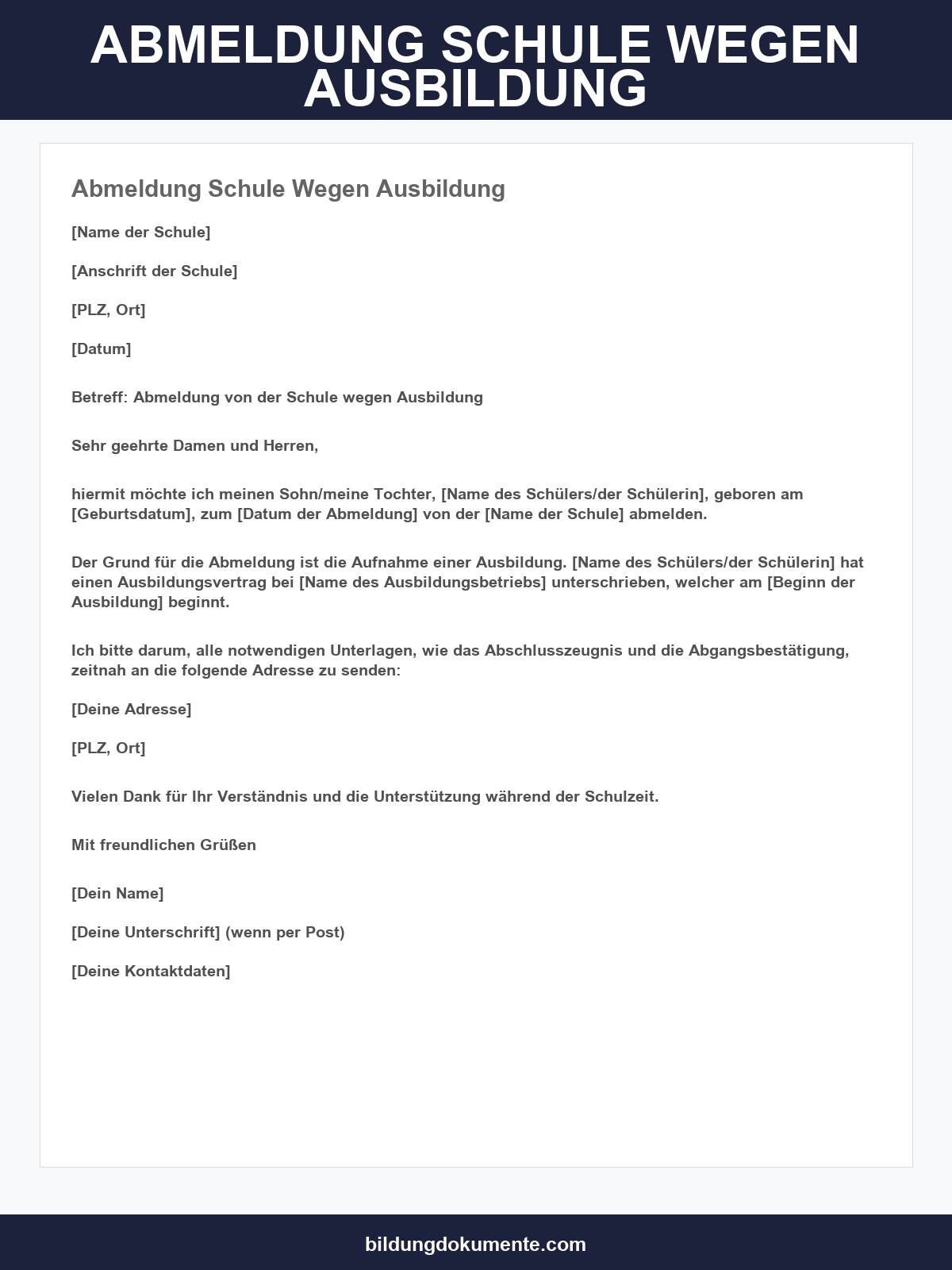 Abmeldung Schule Wegen Ausbildung Muster