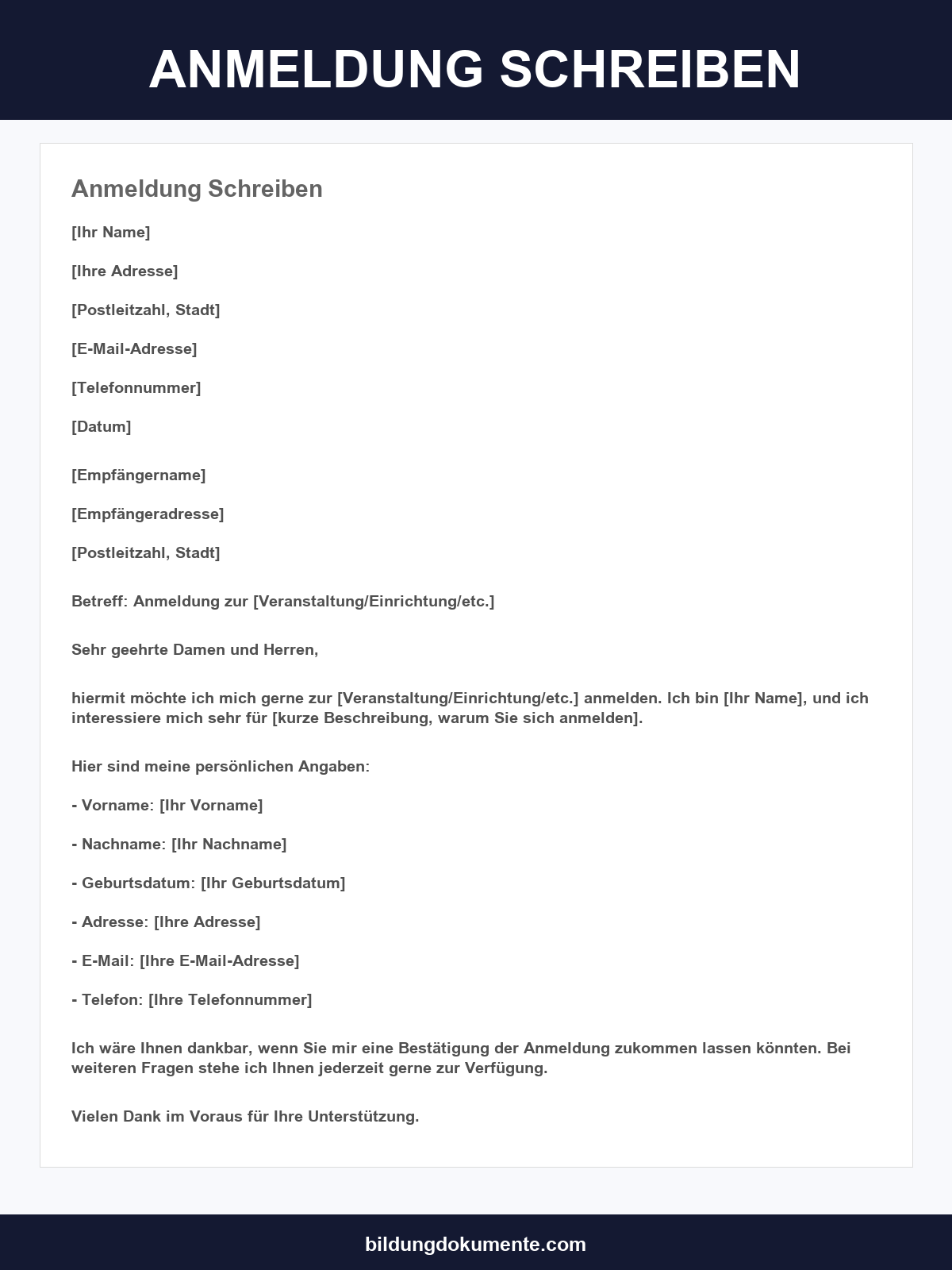 Anmeldung Schreiben Muster