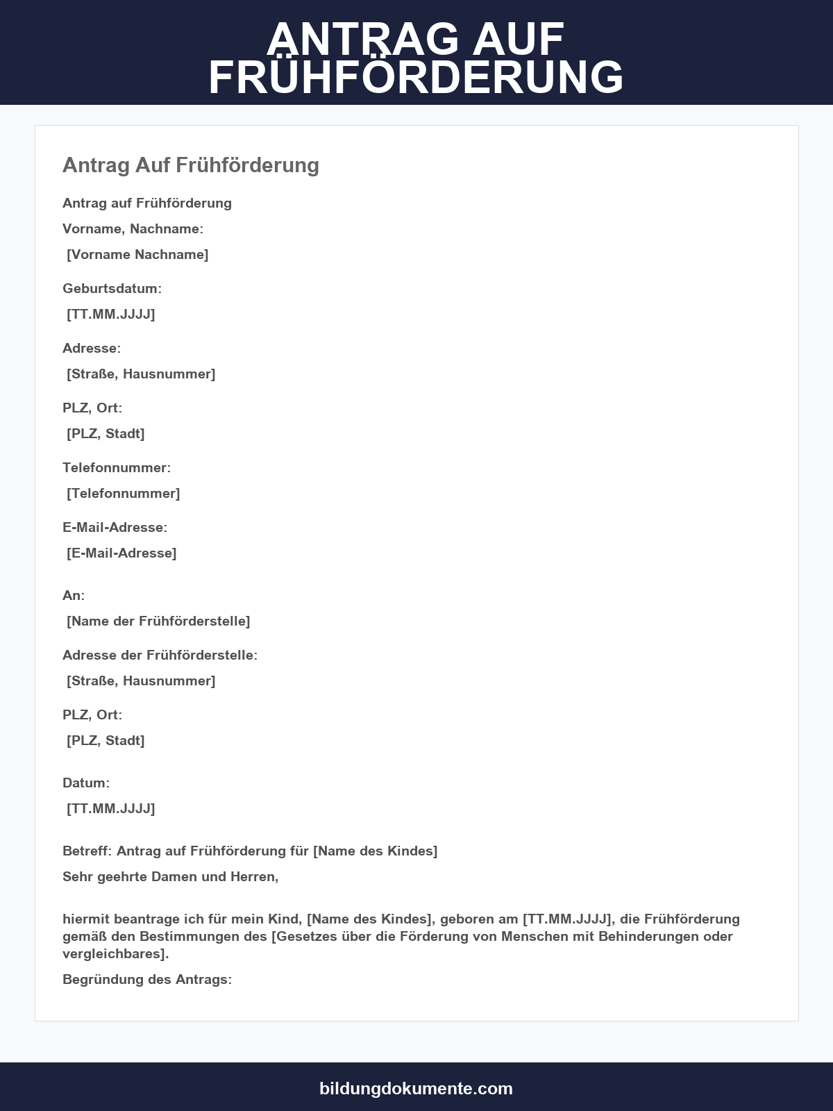 Antrag Auf Frühförderung Muster