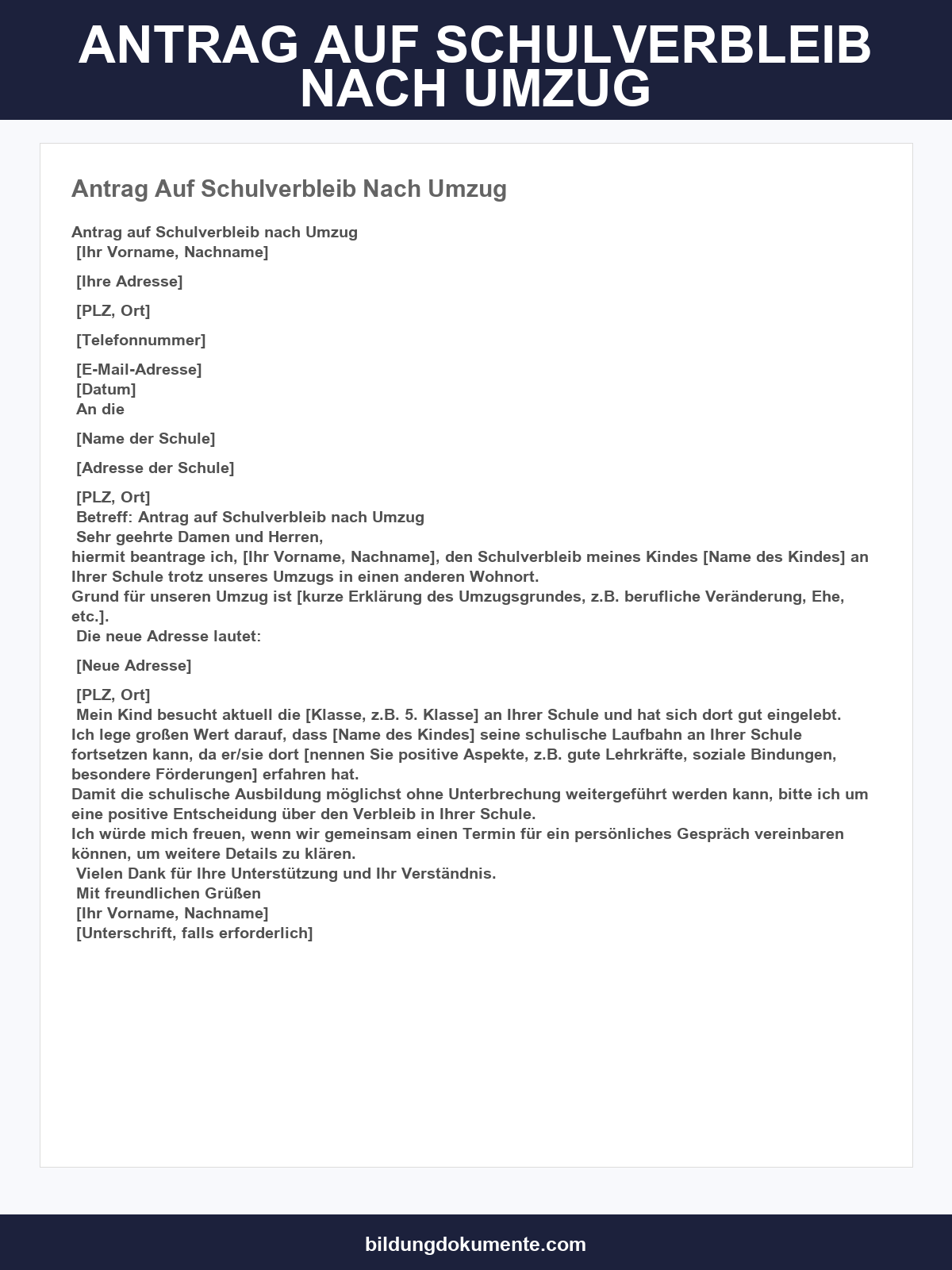 Antrag Auf Schulverbleib Nach Umzug Muster