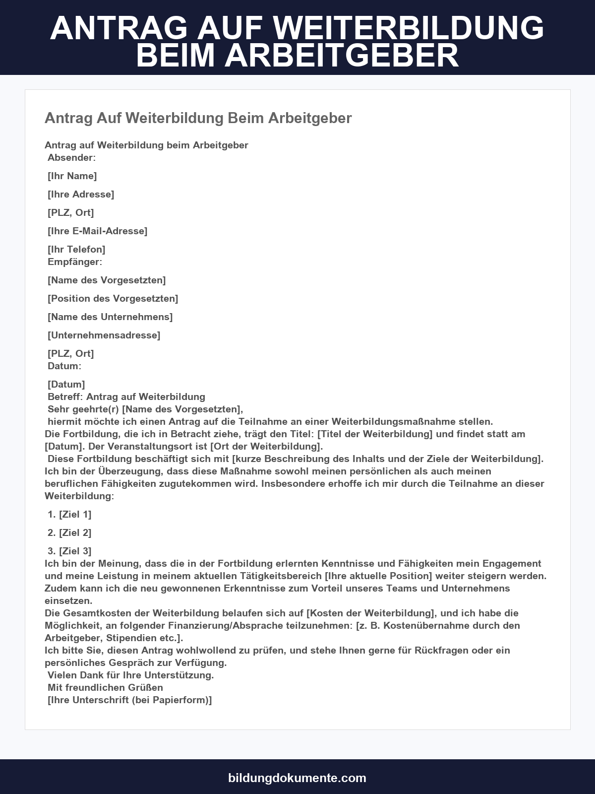 Antrag Auf Weiterbildung Beim Arbeitgeber Muster