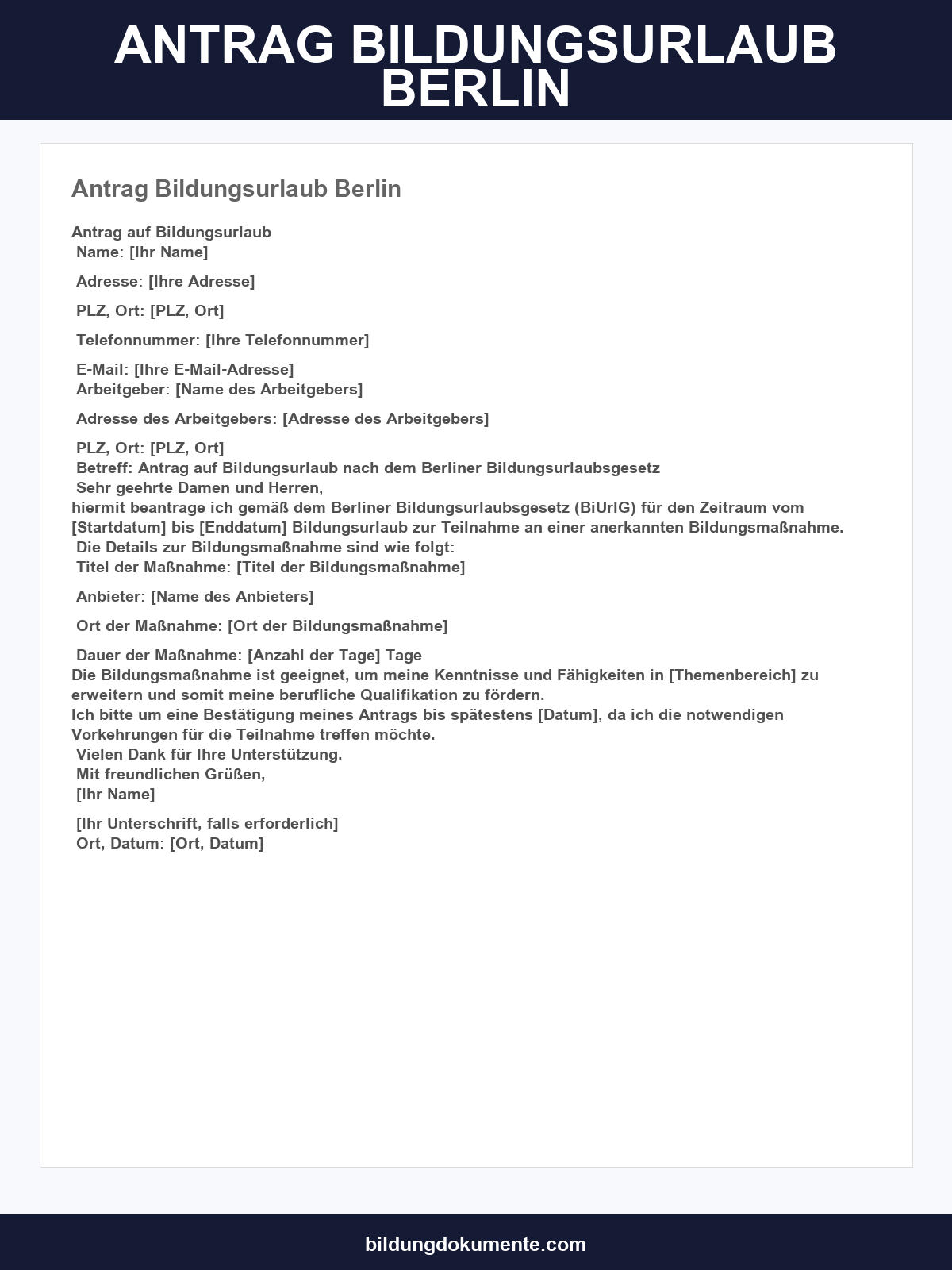 Antrag Bildungsurlaub Berlin Vorlage
