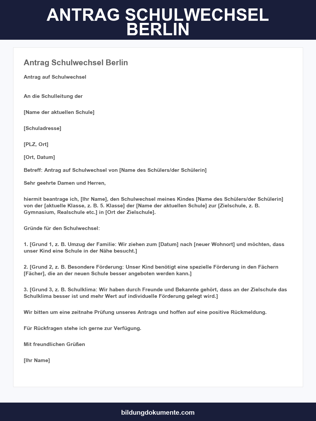 Antrag Schulwechsel Berlin