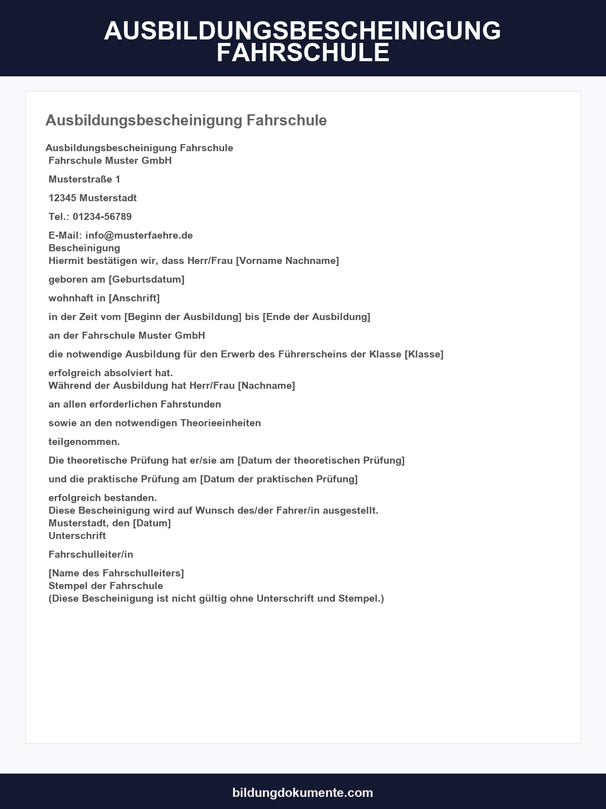 Ausbildungsbescheinigung Fahrschule