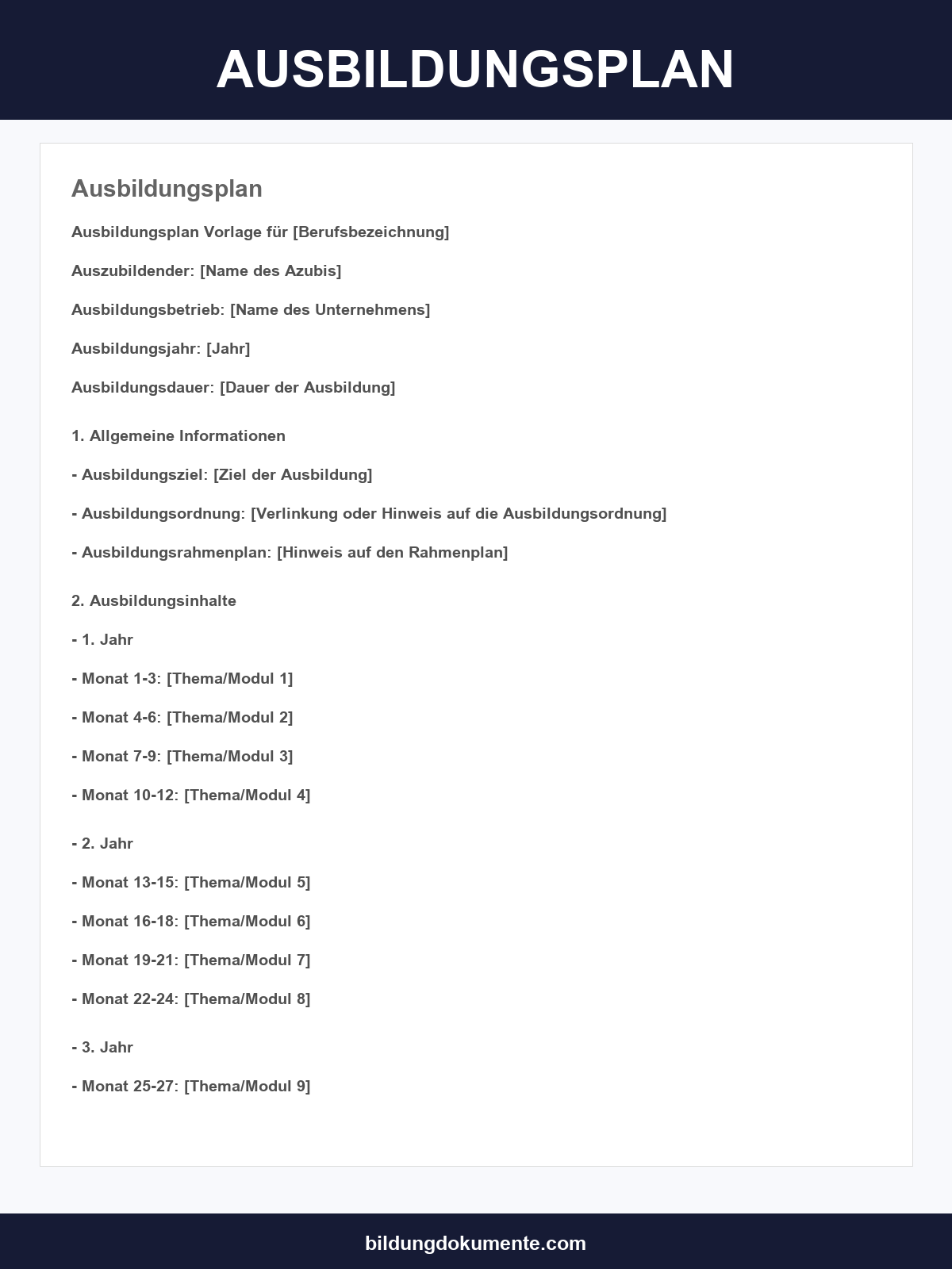 Ausbildungsplan Vorlage