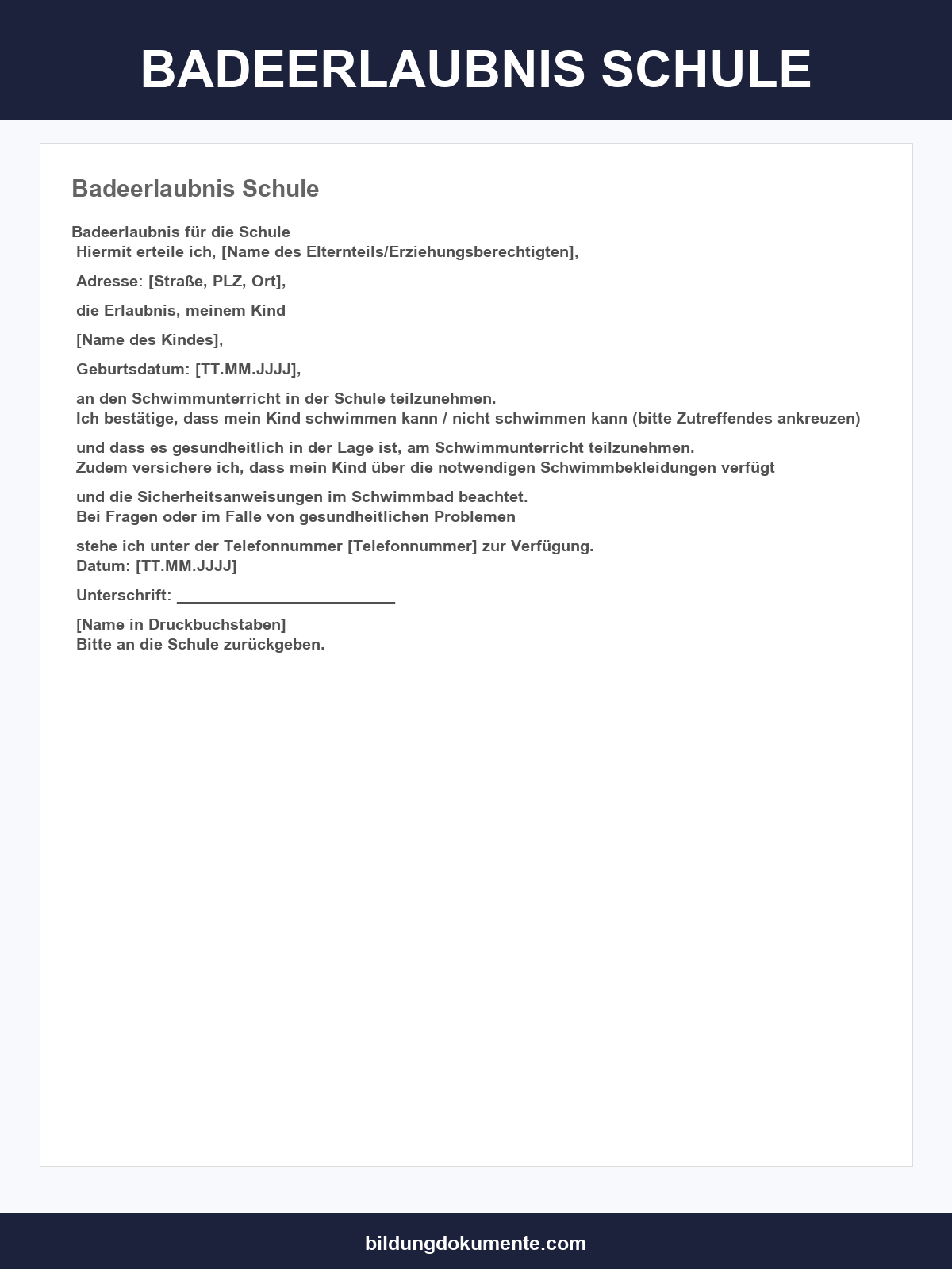 Badeerlaubnis Schule Vorlage
