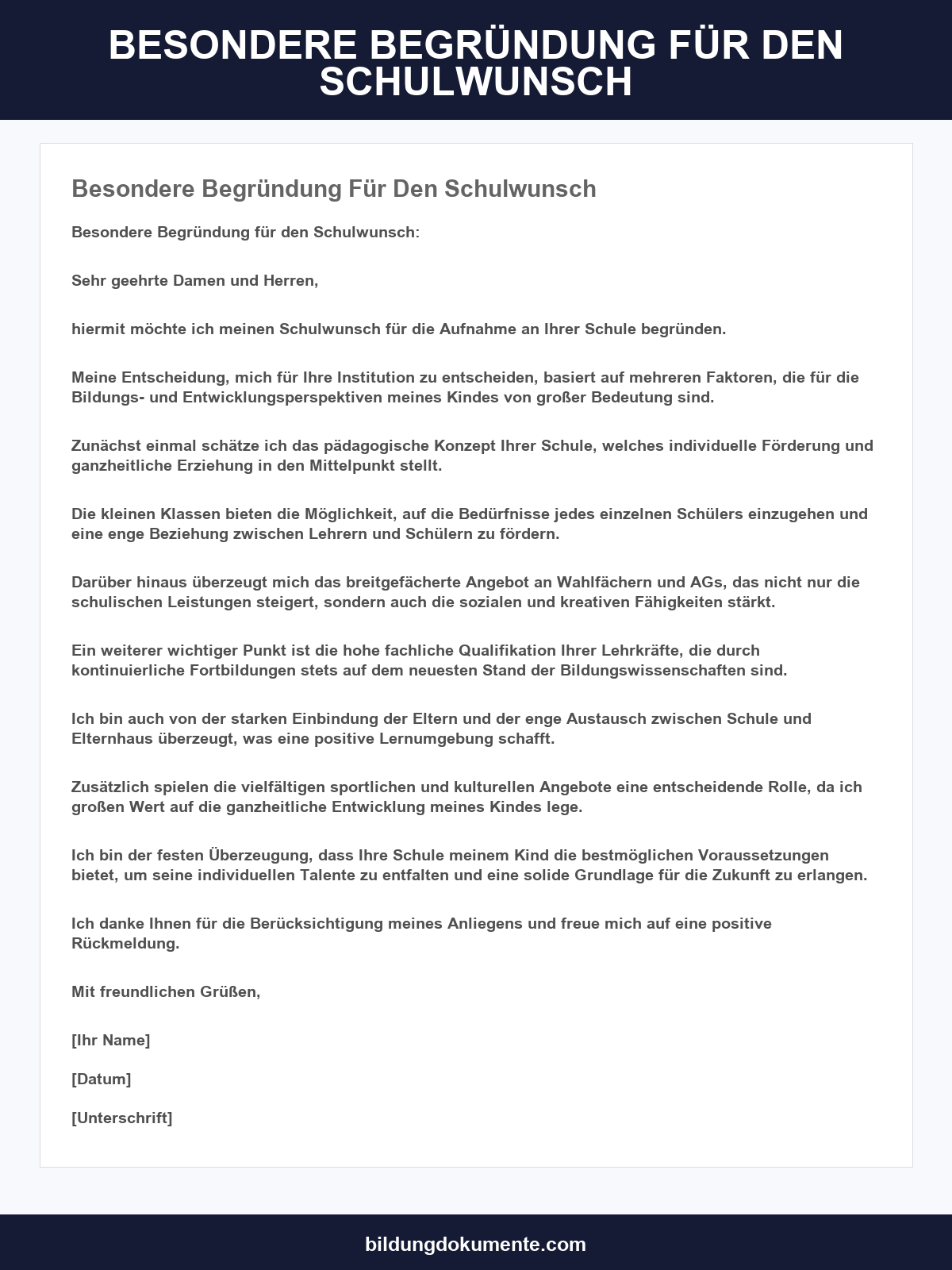 Besondere Begründung Für Den Schulwunsch Muster