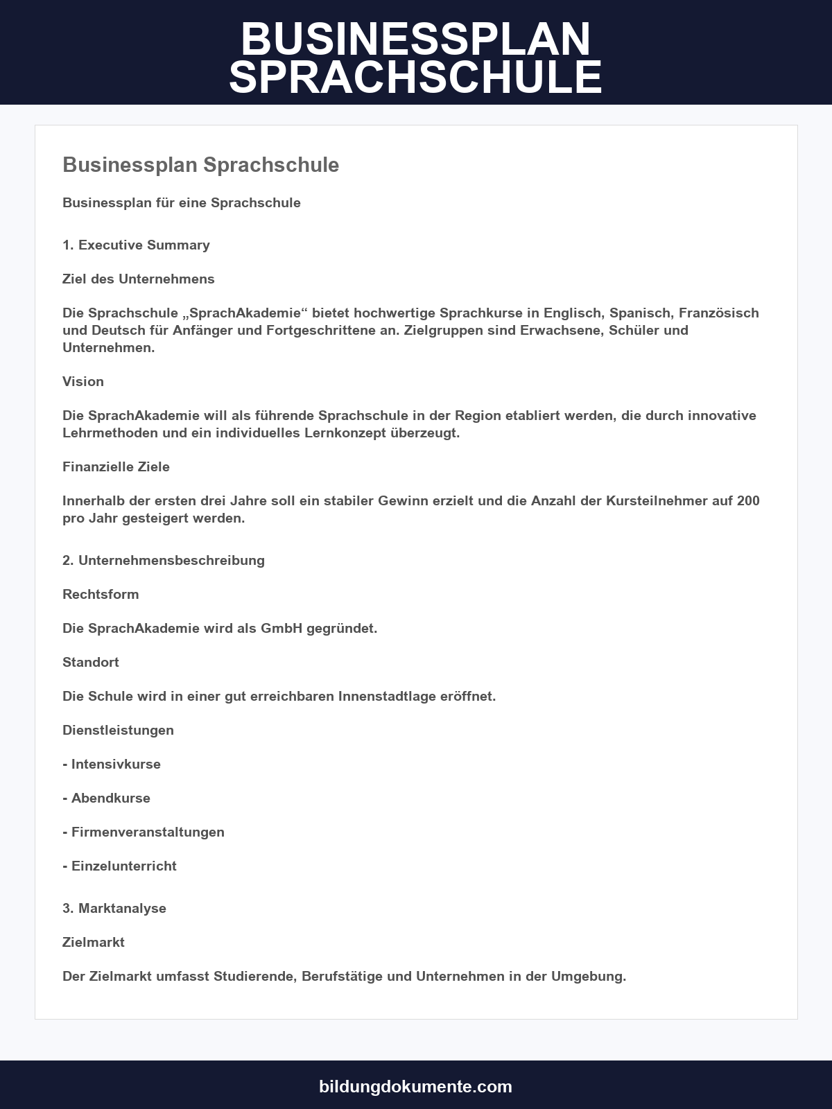 Businessplan Sprachschule