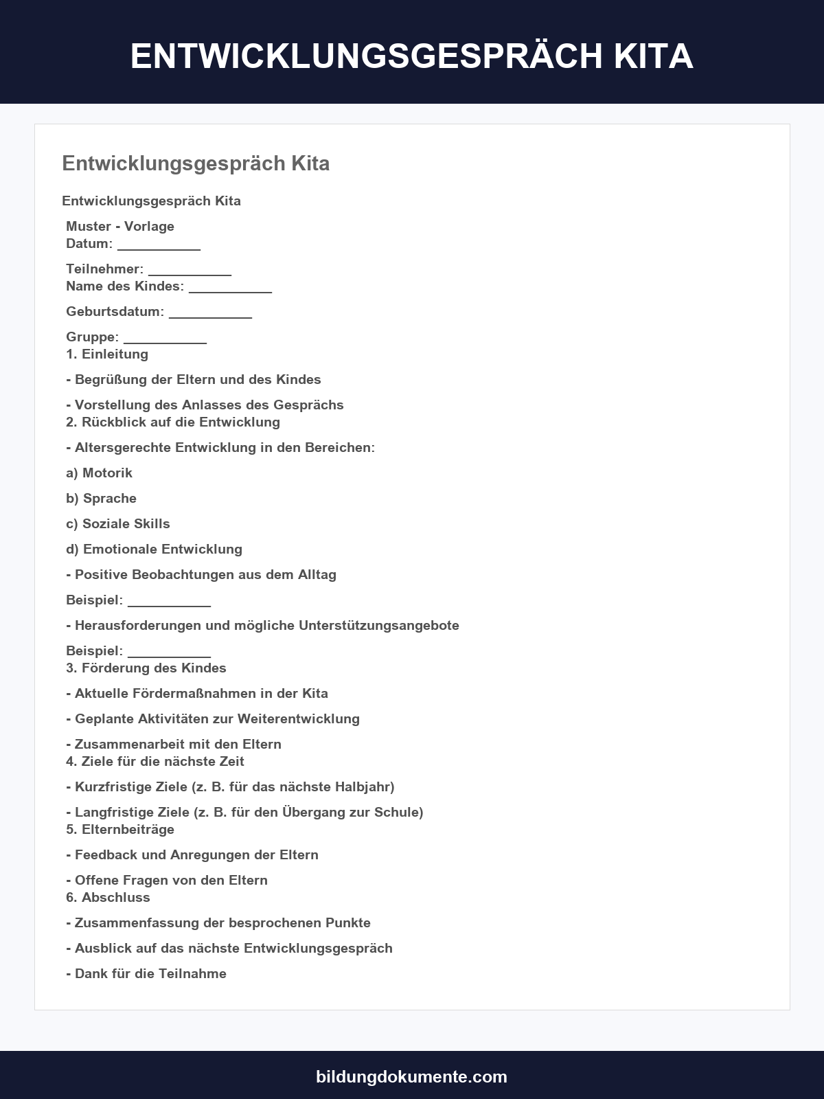 Entwicklungsgespräch Kita Vorlage