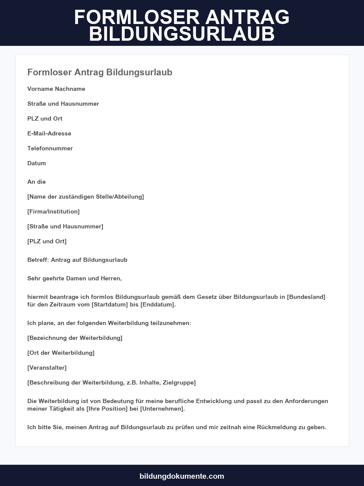 Formloser Antrag Bildungsurlaub Muster