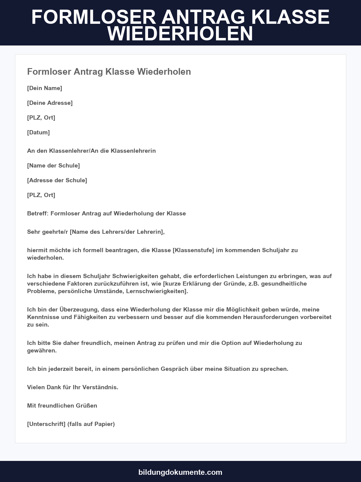 Formloser Antrag Klasse Wiederholen