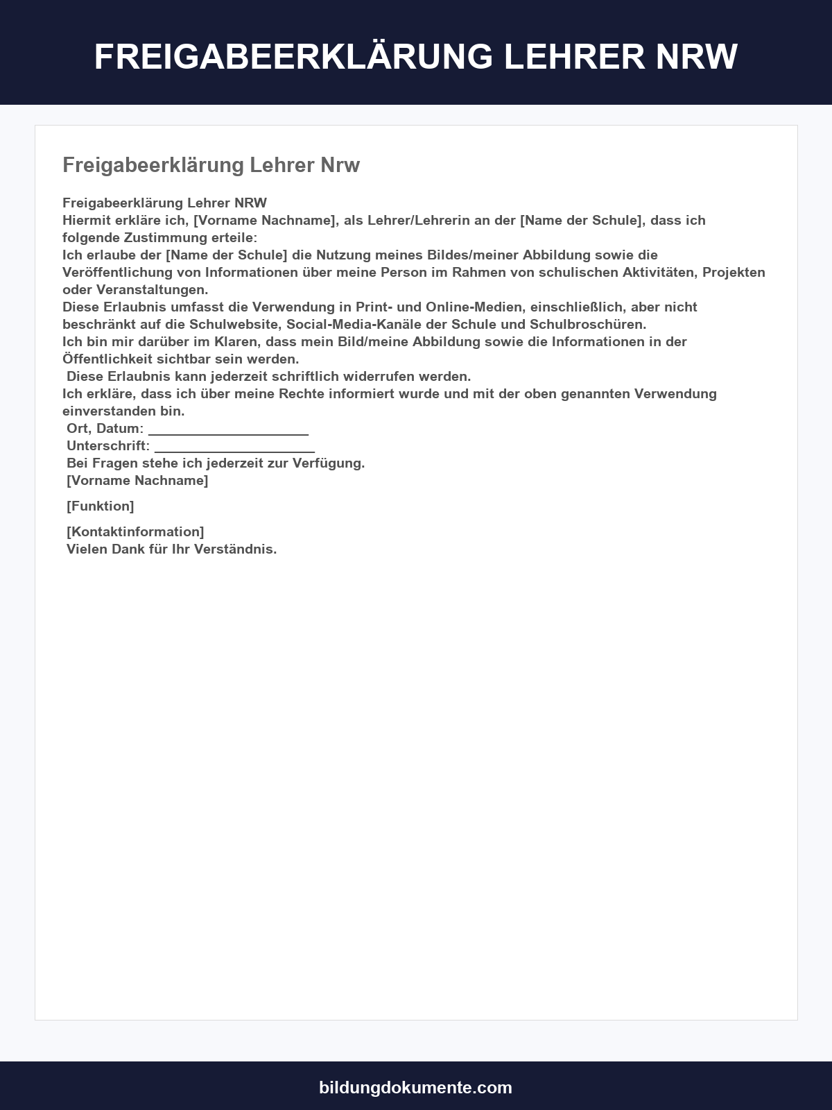 Freigabeerklärung Lehrer Nrw Muster