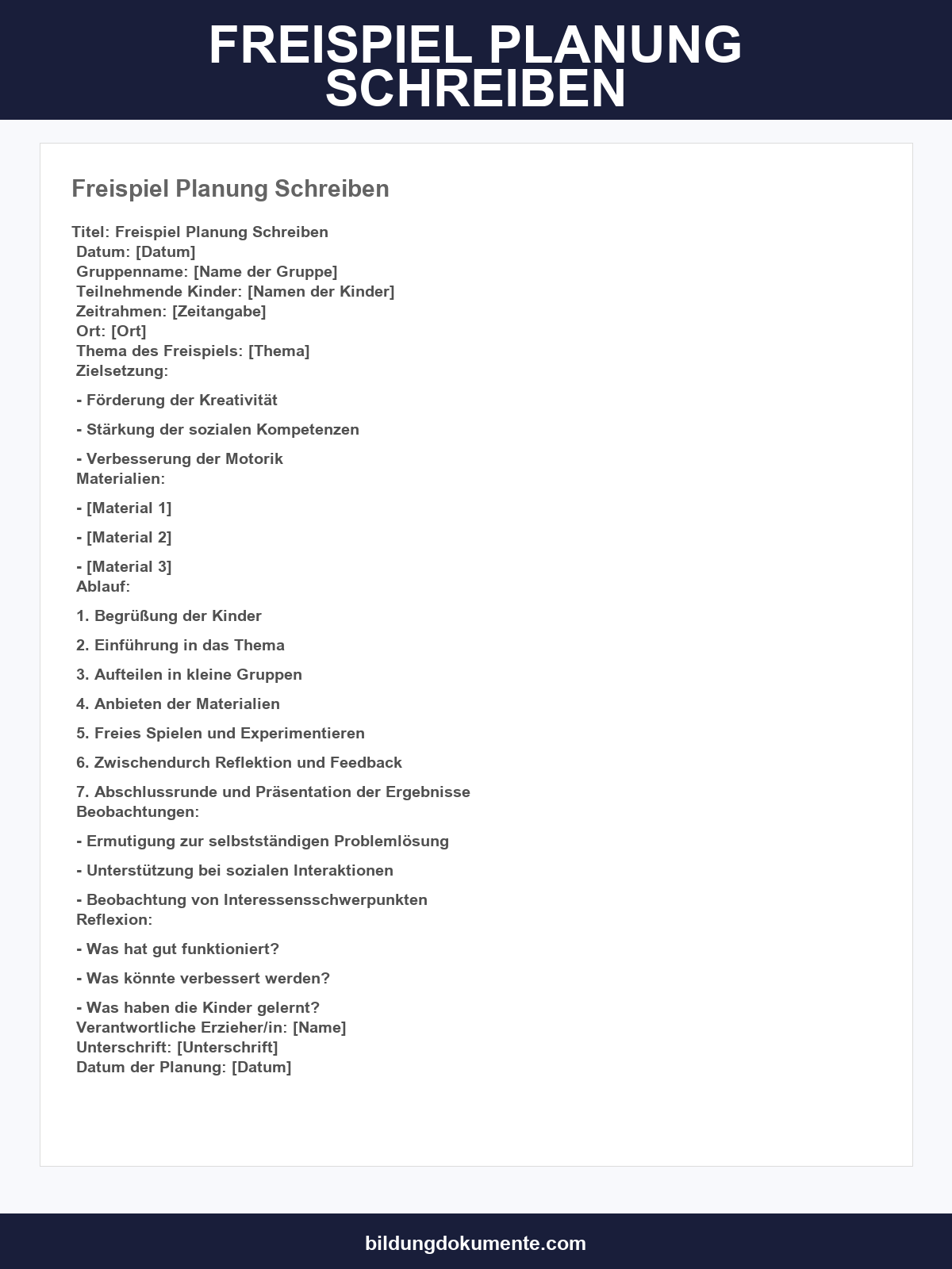 Freispiel Planung Schreiben