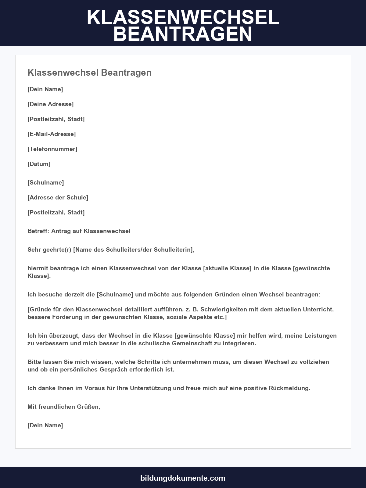 Klassenwechsel Beantragen