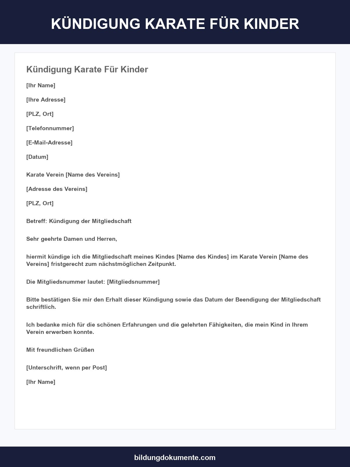 Kündigung Karate Für Kinder Muster