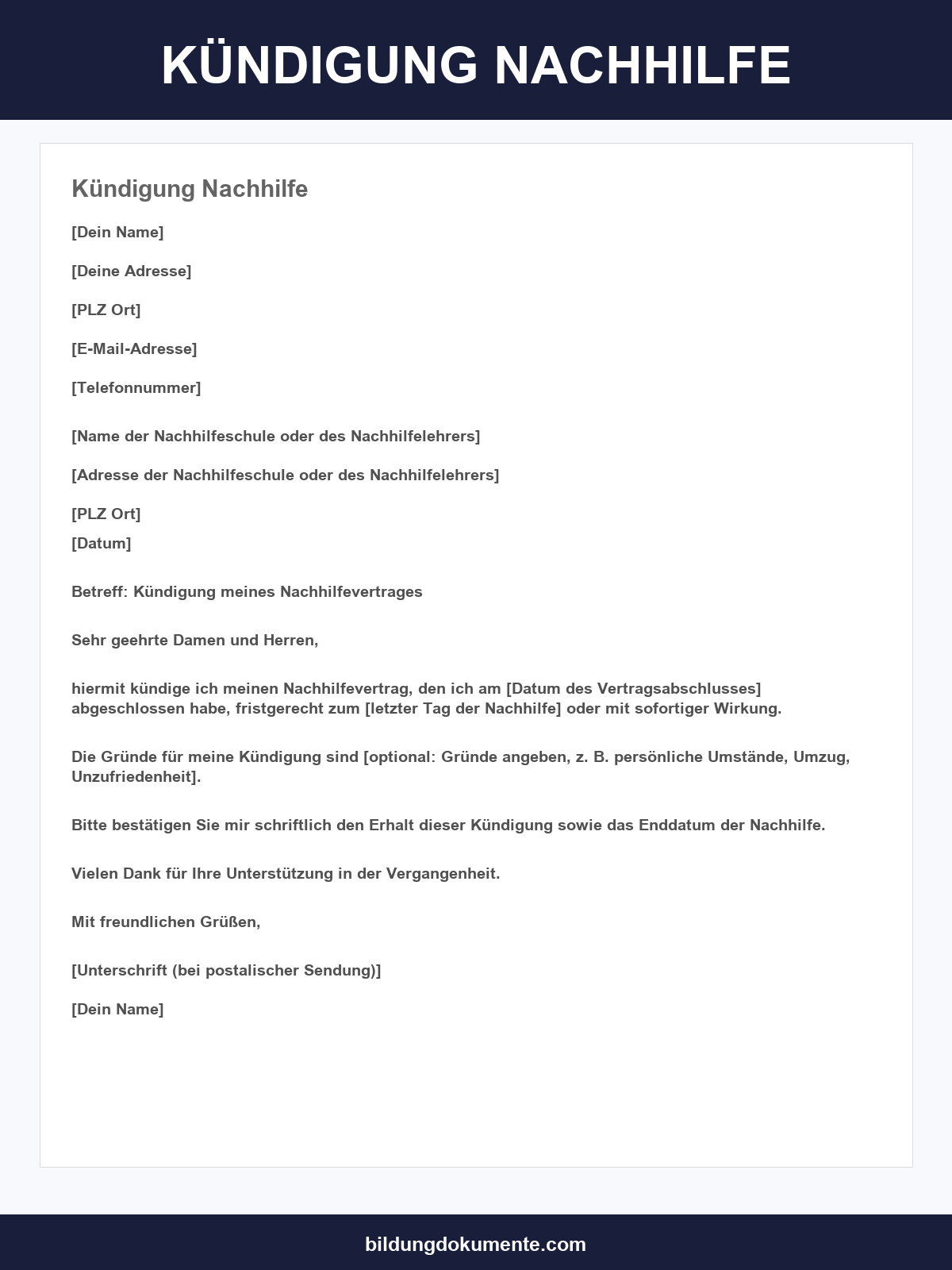 Kündigung Nachhilfe Muster