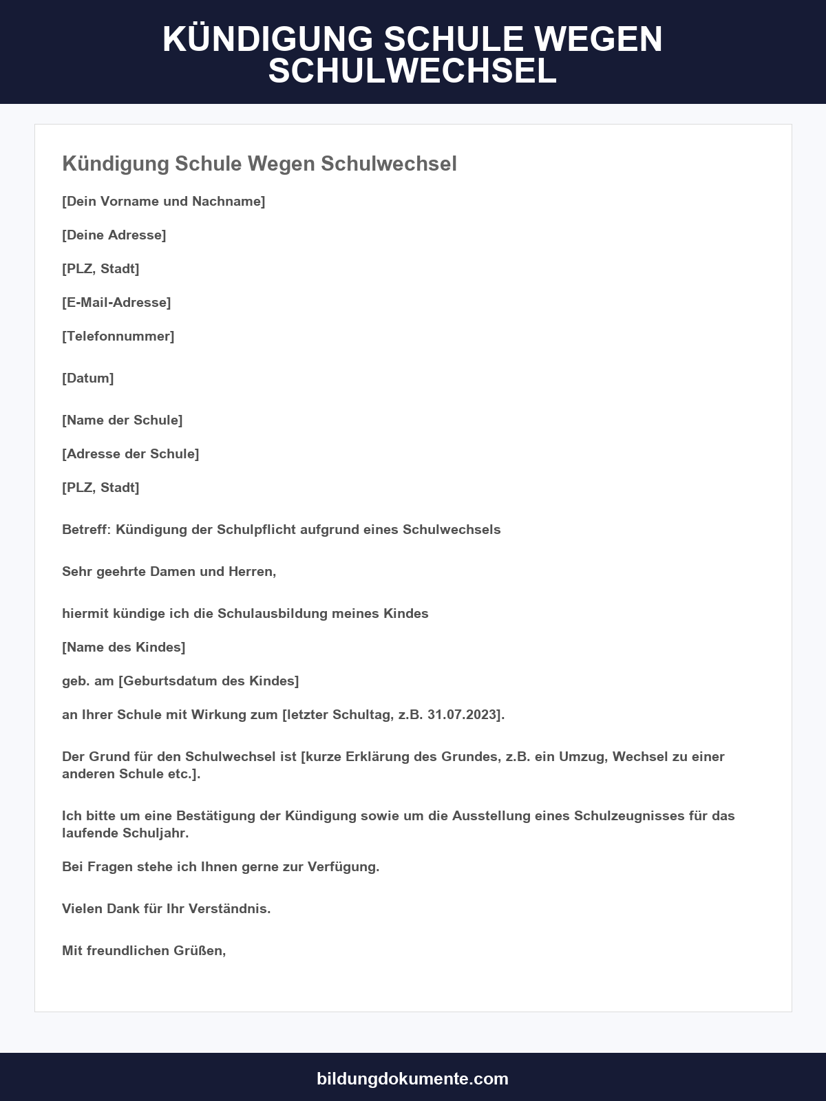 Kündigung Schule Wegen Schulwechsel