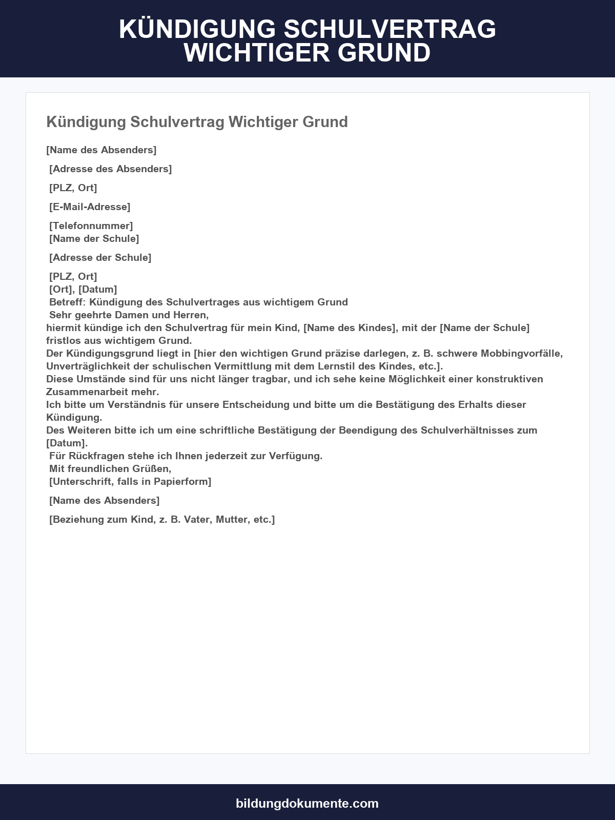 Kündigung Schulvertrag Wichtiger Grund