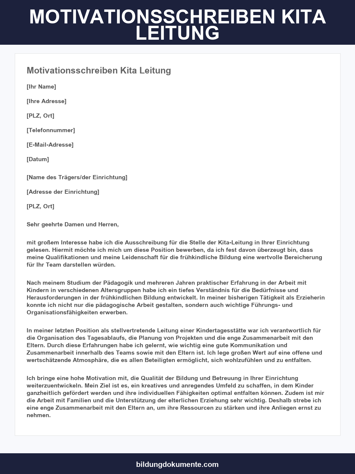 Motivationsschreiben Kita Leitung