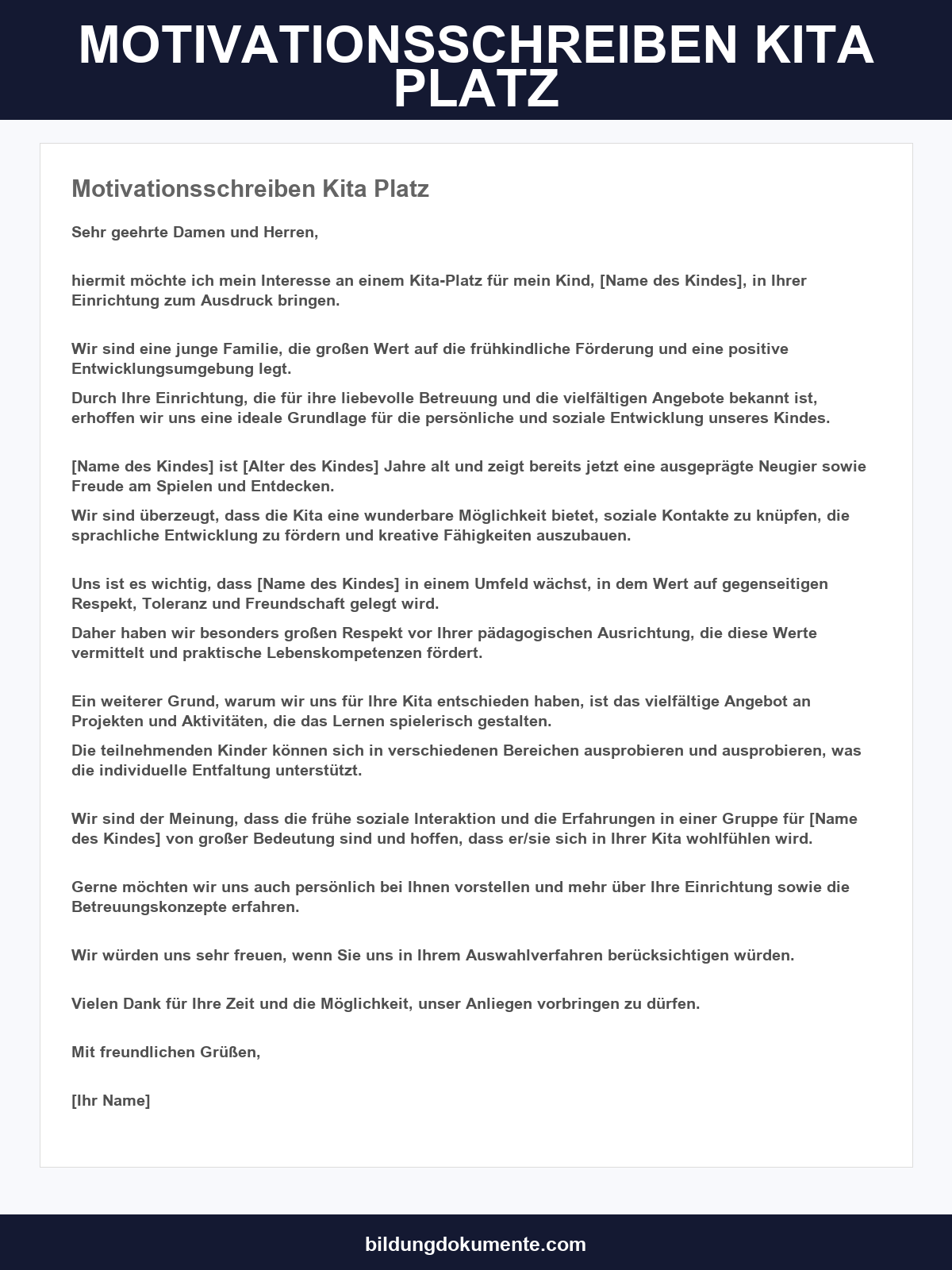 Motivationsschreiben Kita Platz Muster