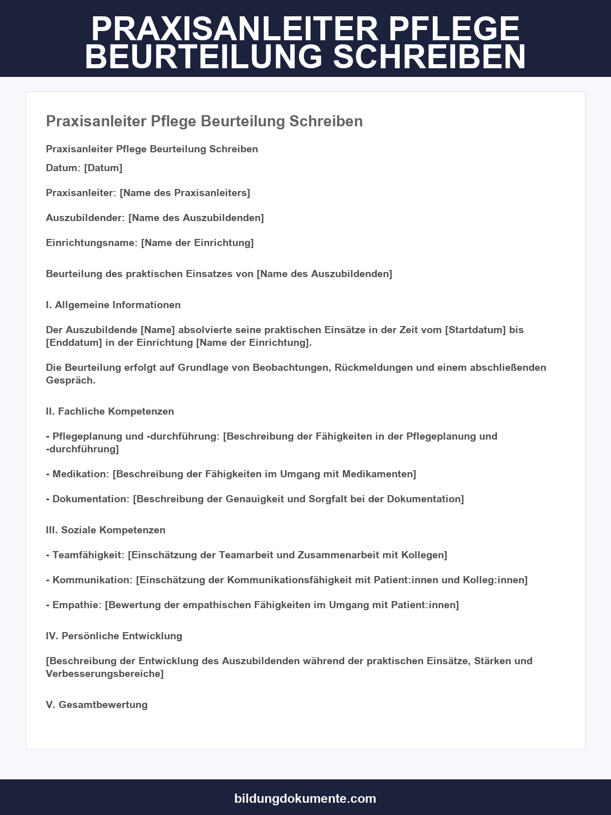 Praxisanleiter Pflege Beurteilung Schreiben Beispiele
