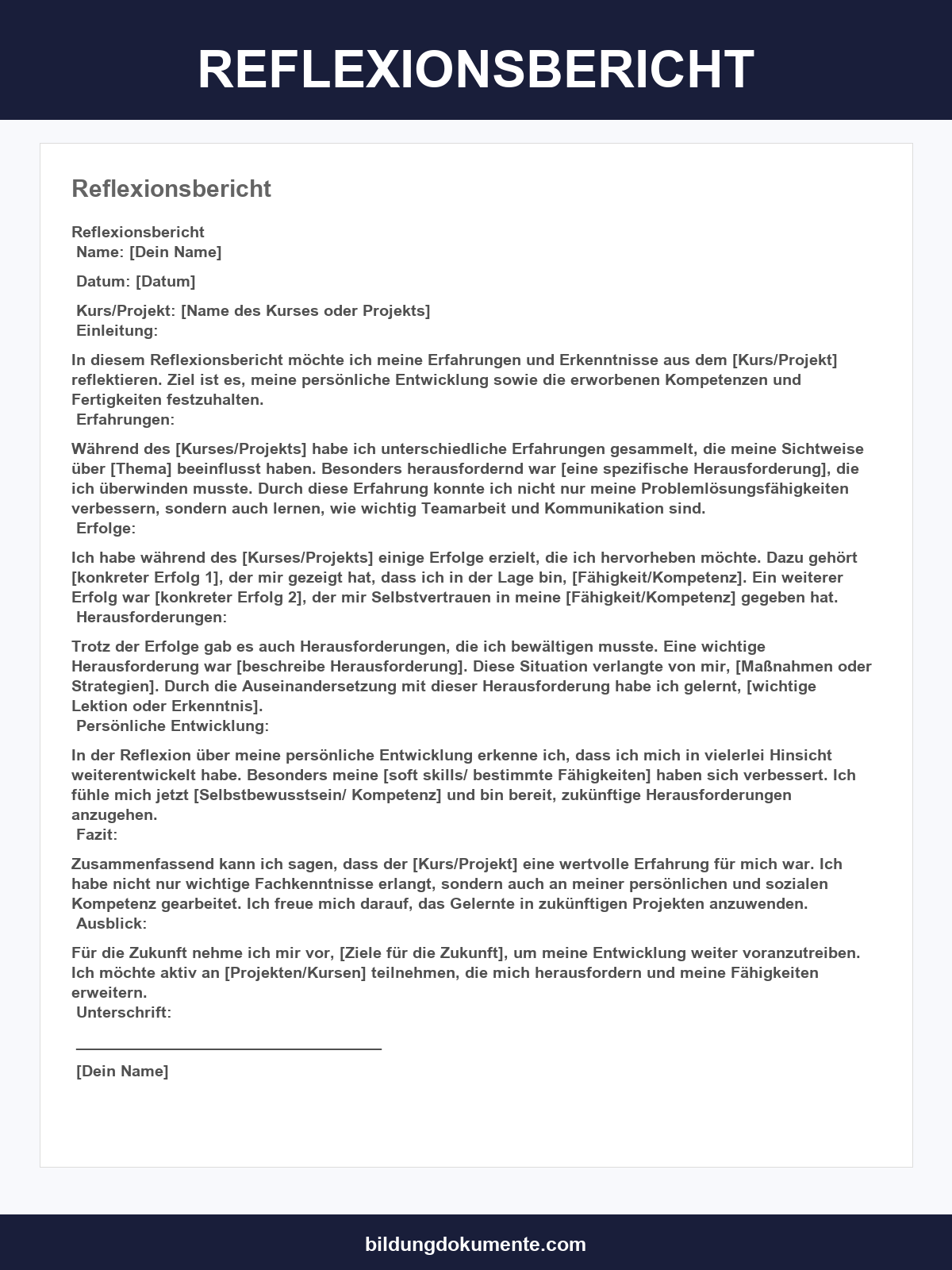 Reflexionsbericht Beispiel