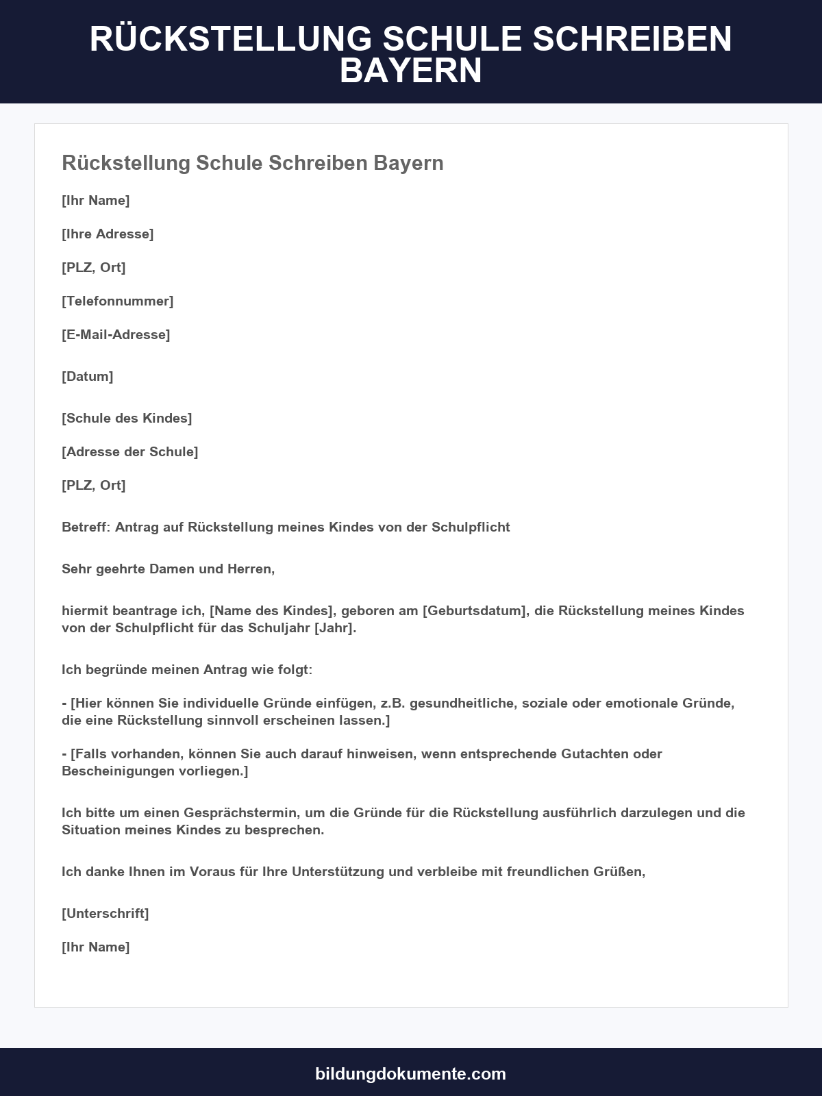 Rückstellung Schule Schreiben Vorlage Bayern