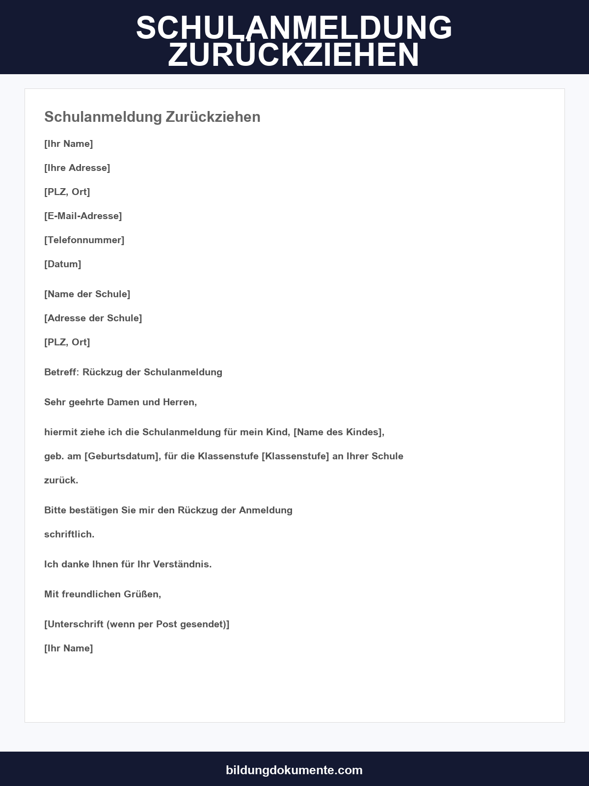 Schulanmeldung Zurückziehen Muster