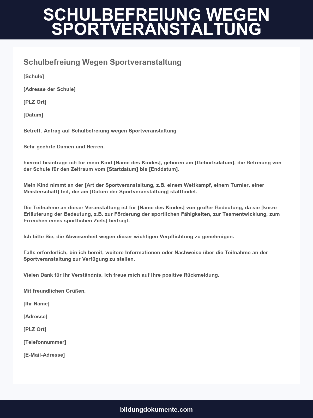 Schulbefreiung Wegen Sportveranstaltung Vorlage