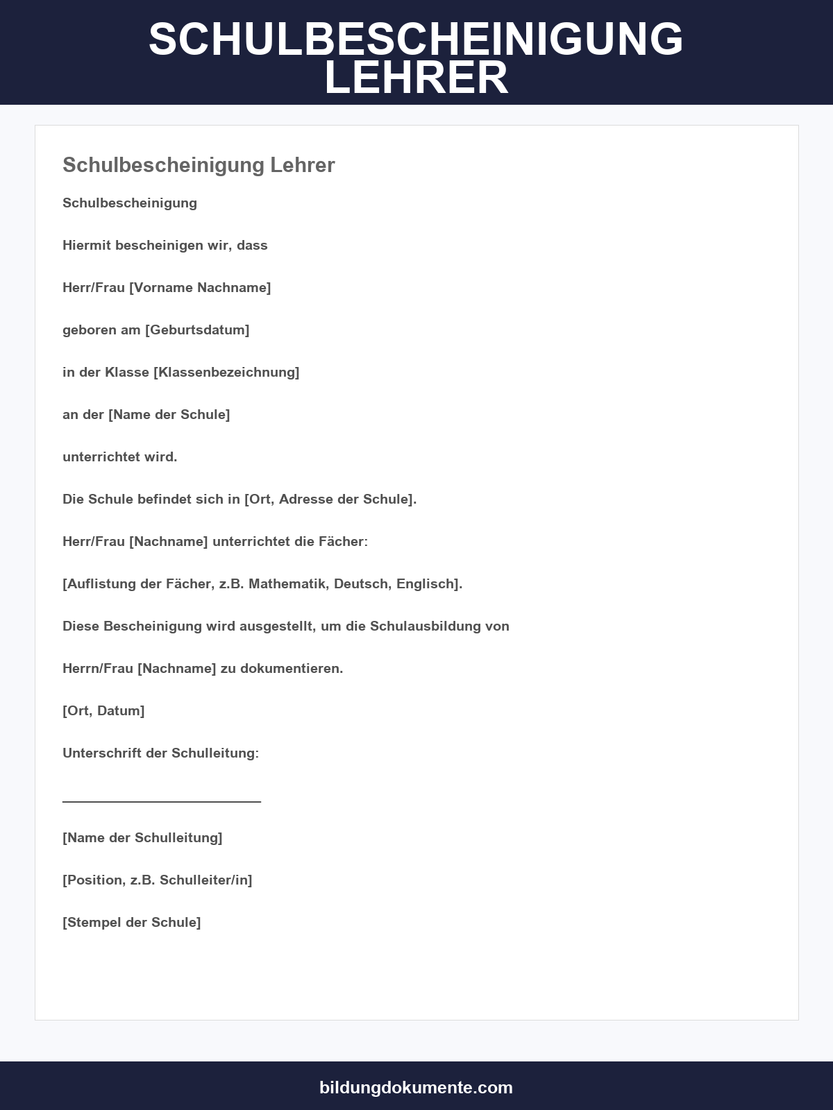 Schulbescheinigung Lehrer