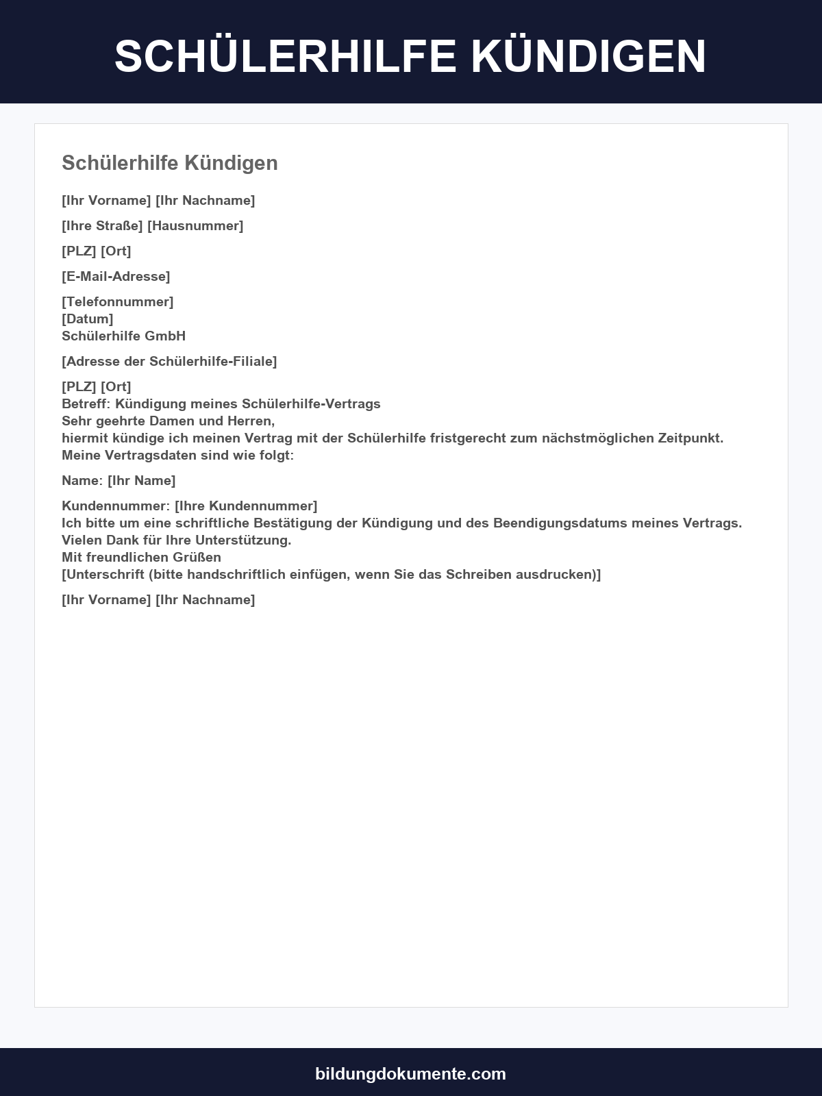 Schülerhilfe Kündigen