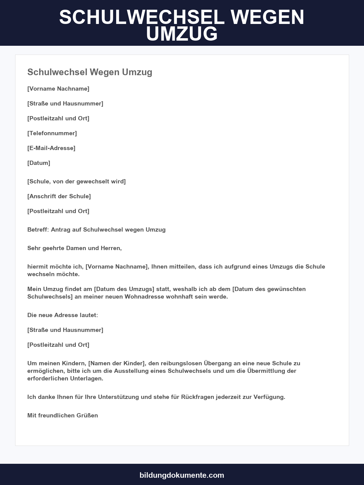 Musterbrief Schulwechsel Wegen Umzug