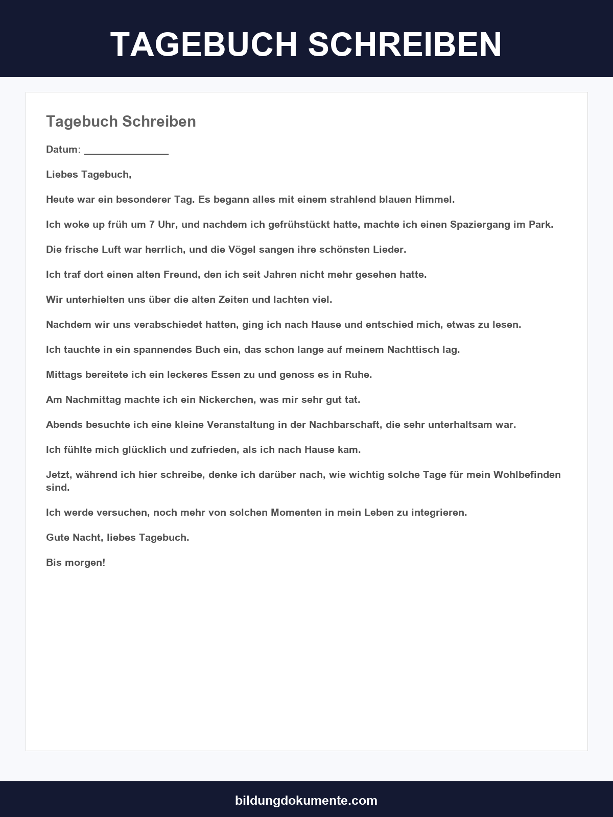 Tagebuch Schreiben Vorlage