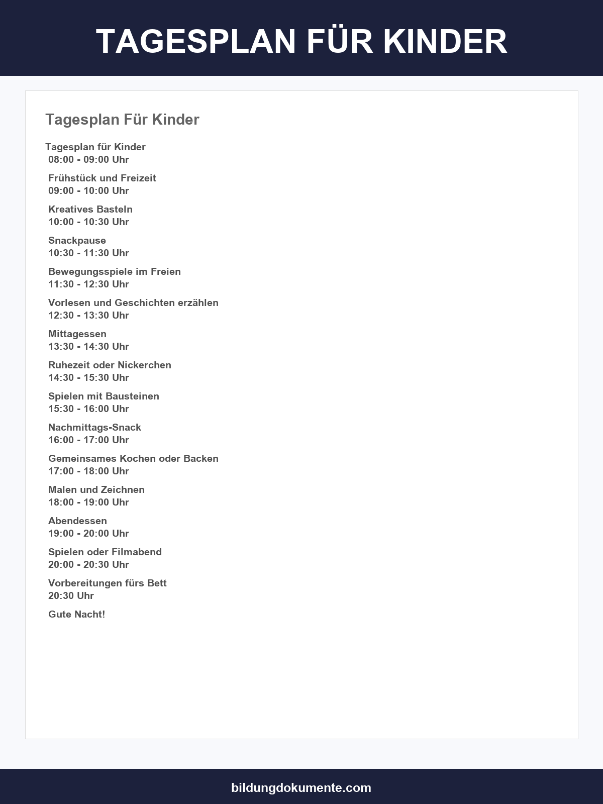 Tagesplan Für Kinder