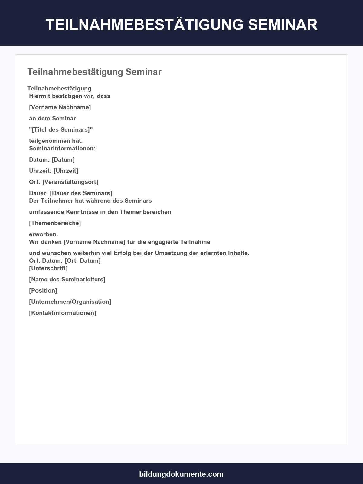 Teilnahmebestätigung Seminar