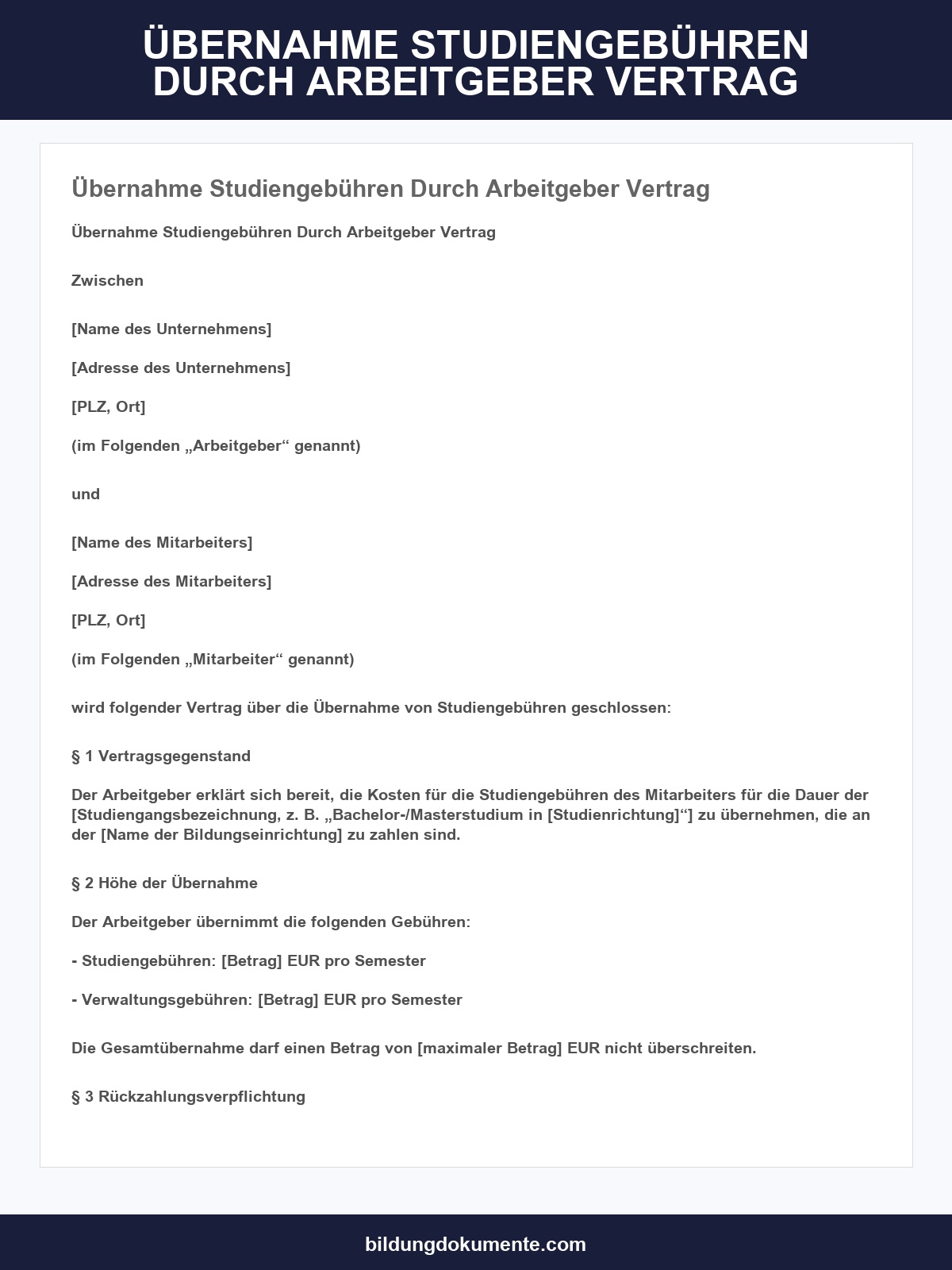 Übernahme Studiengebühren Durch Arbeitgeber Vertrag Muster