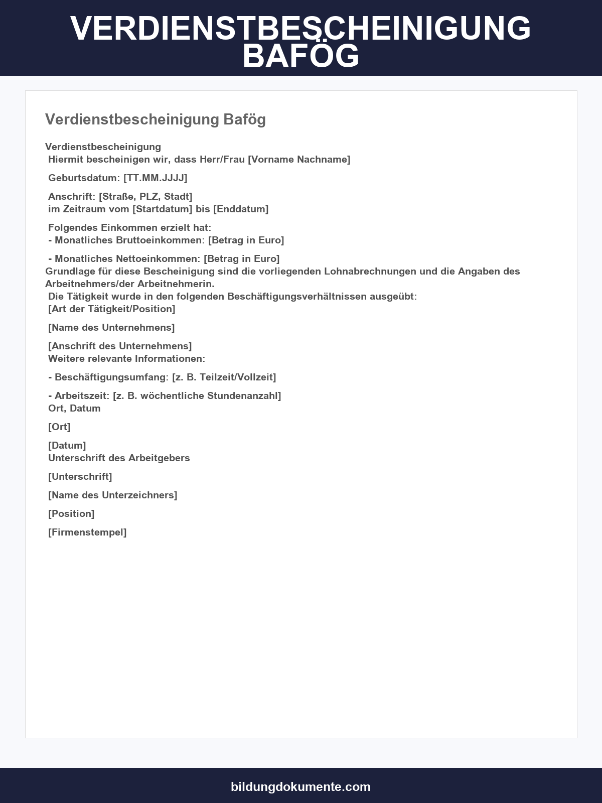 Verdienstbescheinigung Bafög