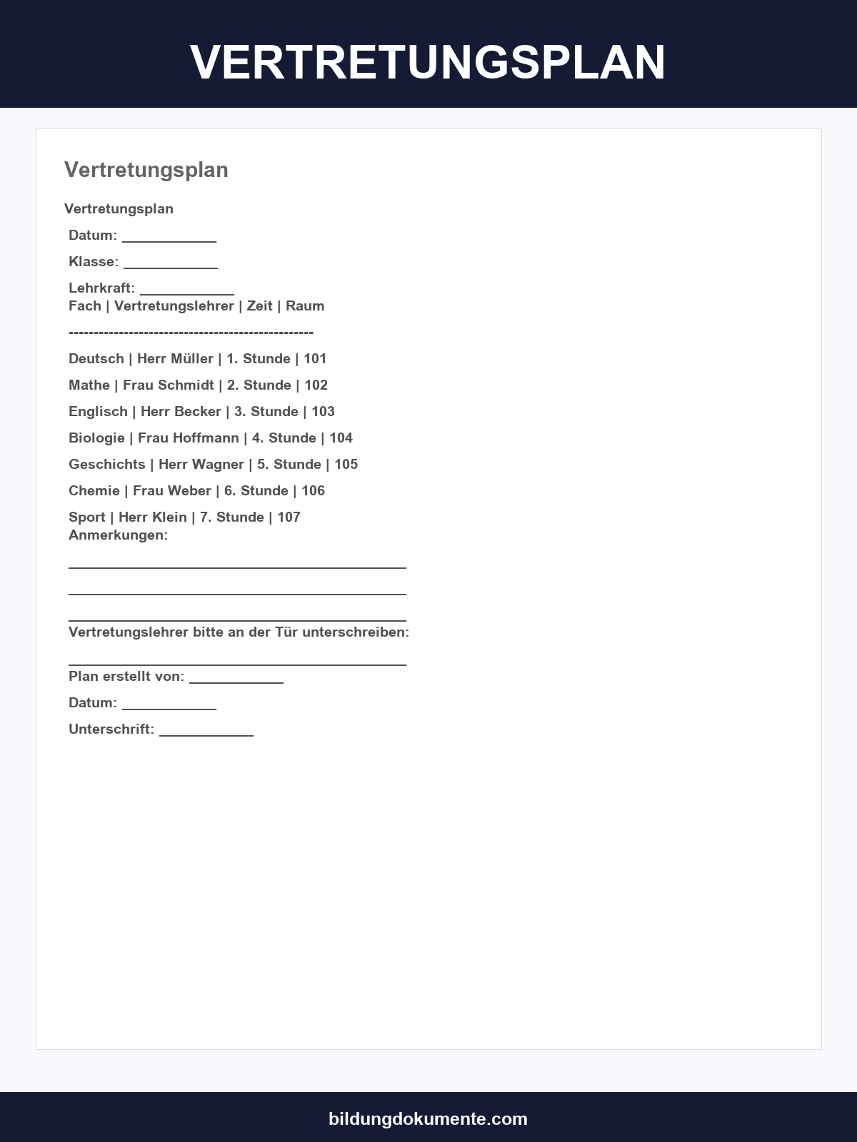 Vertretungsplan Vorlage