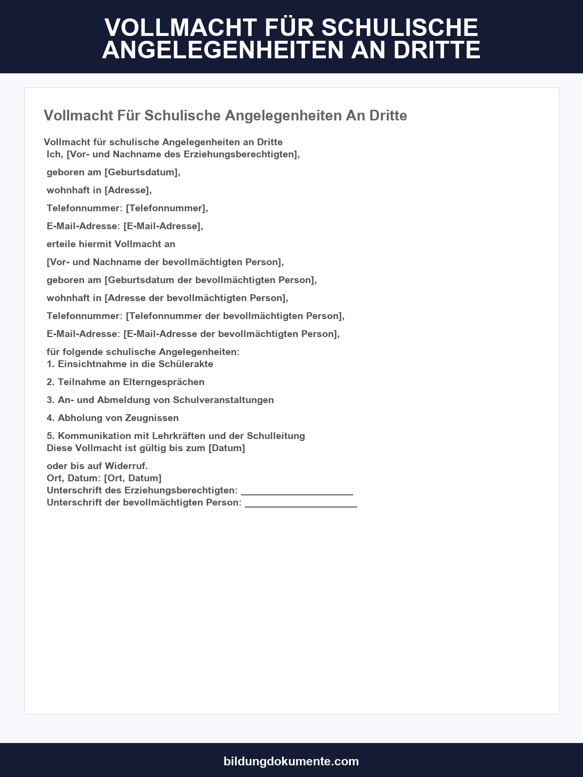 Vollmacht Für Schulische Angelegenheiten An Dritte