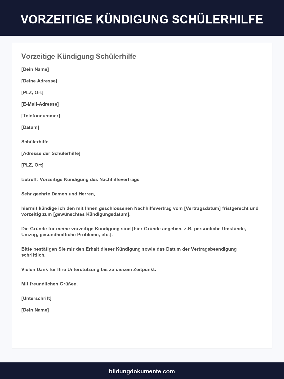 Vorzeitige Kündigung Schülerhilfe