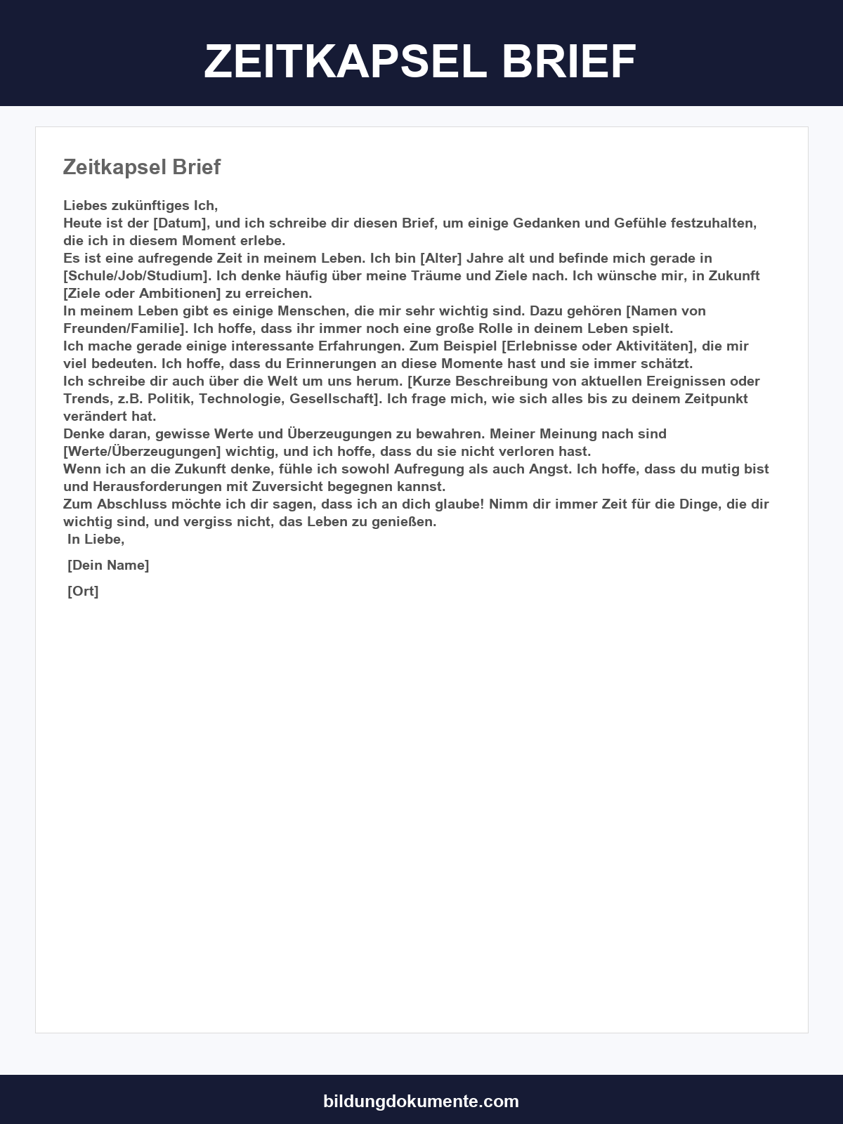 Zeitkapsel Brief Vorlage